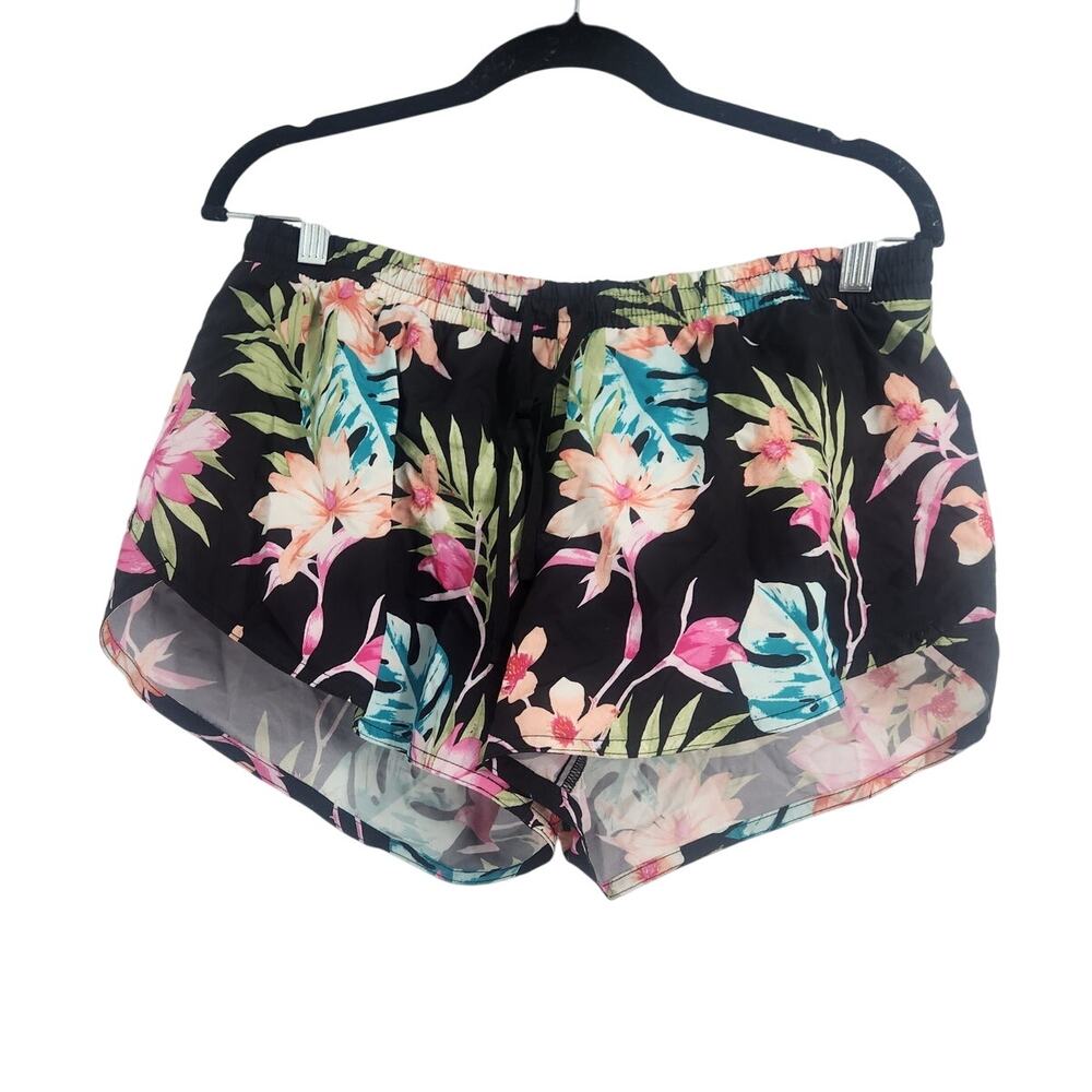 Old Navy Black Tropical Floral Drawstring Athletic Shorts